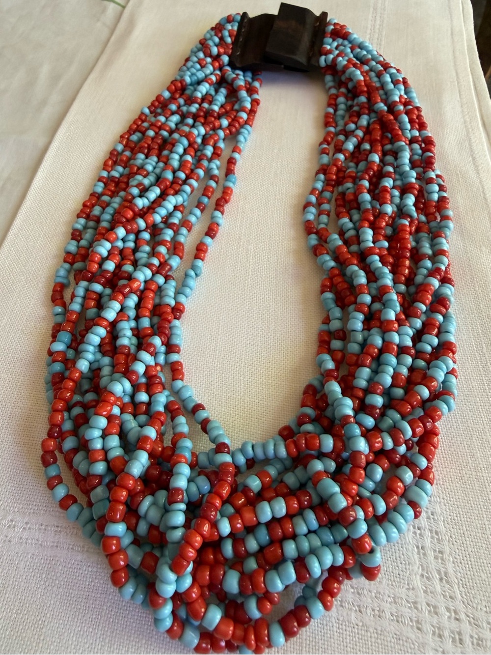 Multi-Strand Seed Bead Red & Light Blue Necklace - Women Jewelry